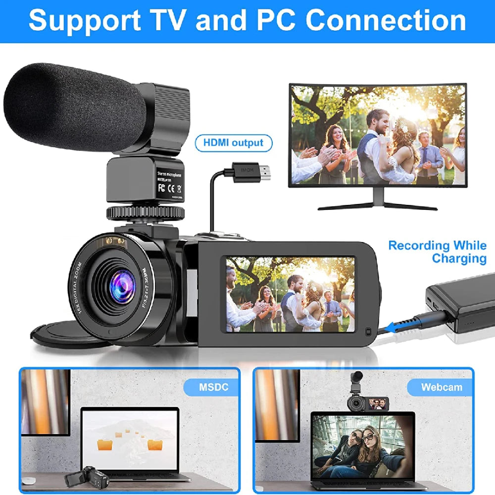 2.7K Camcorder Video Camera 36MP with LED Fill Light