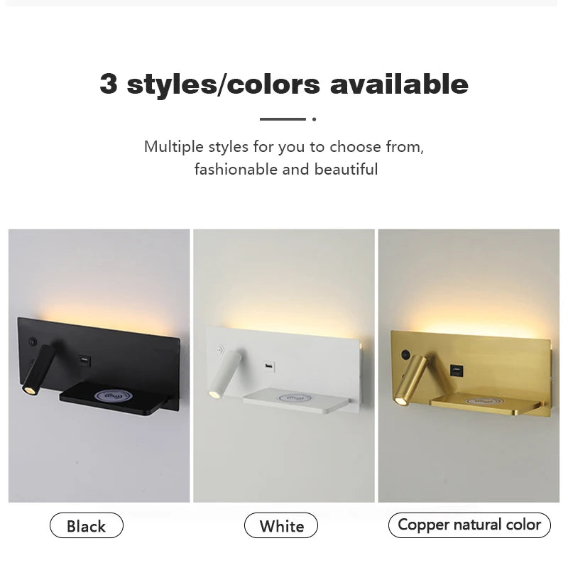 LED Wall Lamp Modern Multifunctional with Wireless Charging USB Interface Bedroom Night Light Indoor Decoration Lighting