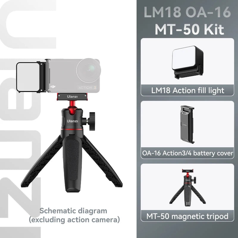 Ulanzi LM18 Led Video Fill Light IPX5 Waterproof  Magnetic 5600K for DJI Osmo Action 5/4/3 & Pocket 3 Action Camera Accessories