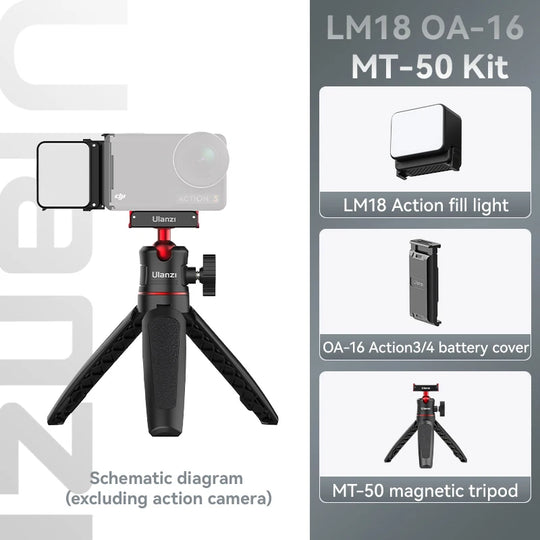 Ulanzi LM18 Led Video Fill Light IPX5 Waterproof  Magnetic 5600K for DJI Osmo Action 5/4/3 & Pocket 3 Action Camera Accessories