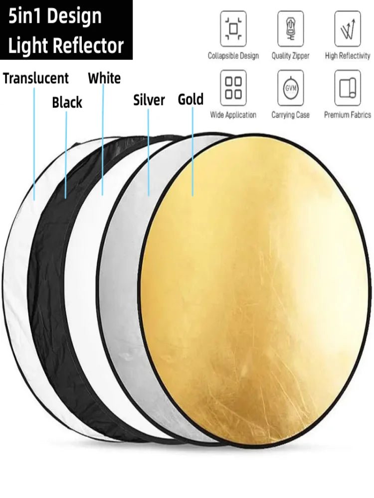 RF01 5-in-1 Collapsible Round Photography Reflector