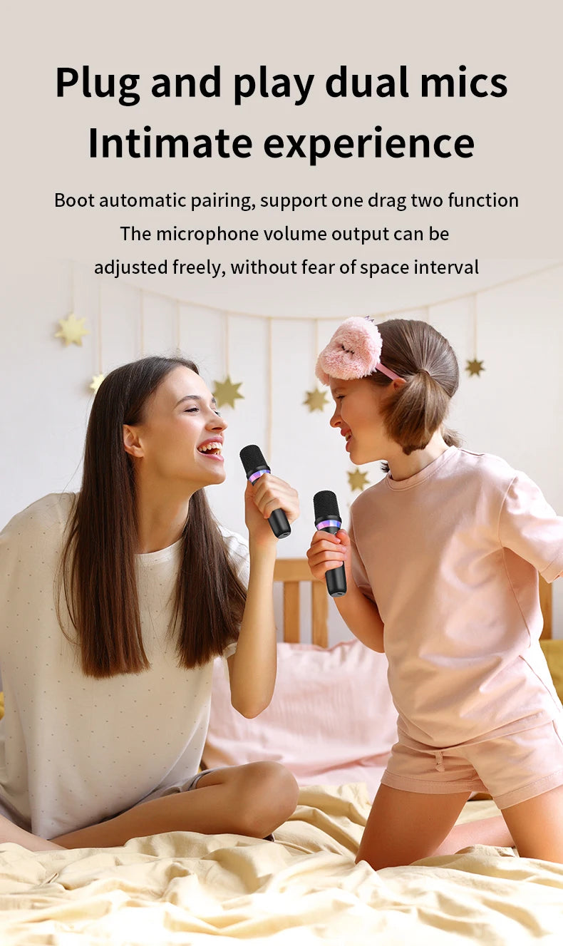 DS-K2 Karaoke Companion Bluetooth 5.3 Wireless Microphones with RGB Lights & DSP Mixer