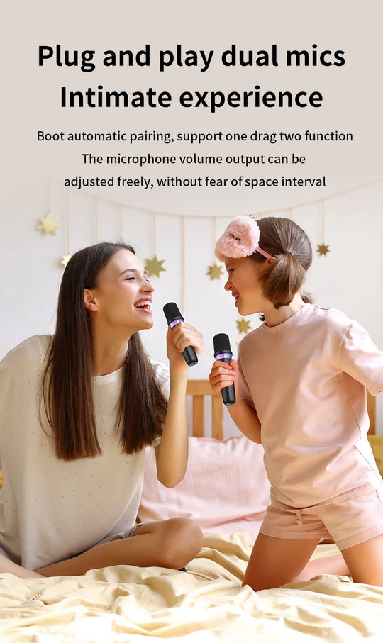 DS-K2 Karaoke Companion Bluetooth 5.3 Wireless Microphones with RGB Lights & DSP Mixer
