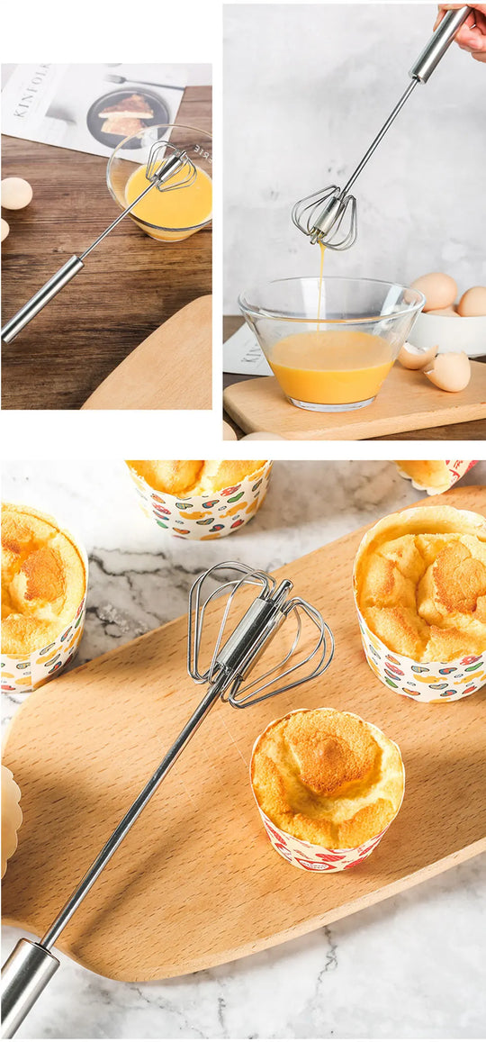 Semi-Automatic Egg Beater 304 Stainless Steel Egg Whisk Manual Hand Mixer Self Turning Egg Stirrer Kitchen Egg Tools