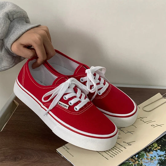 Casual Flats Canvas Sneakers Women Outdoor Solid Color Shallow Sports Shoes Tennis Female Streetwear Lace Up Vulcanize Shoes