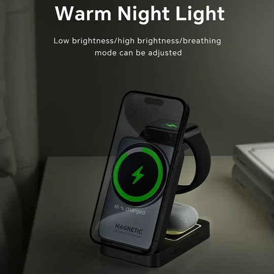 Foldable 3 In 1 Magnetic Wireless Charger Stand For Magsafe iPhone 16 15 14 13 12 iWatch 6 7 8 Airpods Pro Fast Charging Station