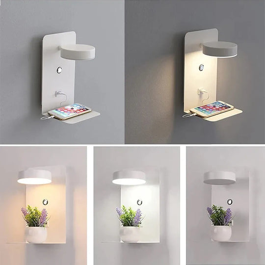 Led Wall Lamp Modern Simplicity Interior Wall Light Bedroom Night Lamp Bedside Lamp LED Light with Usb Mobile Phone Charging