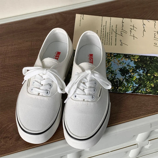 Casual Flats Canvas Sneakers Women Outdoor Solid Color Shallow Sports Shoes Tennis Female Streetwear Lace Up Vulcanize Shoes