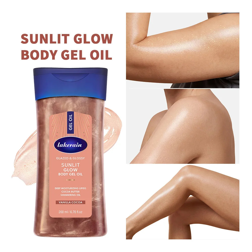 Shimmer Sunlit Glow Body Gel Oil Vanilla Cocoa Scent 100% Pure Cocoa Butter Hydrating Lipids Nourish Moisturize Radiant Glowing