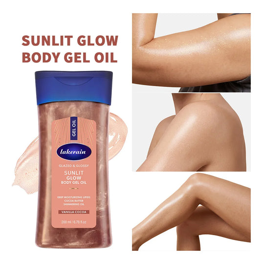 Shimmer Sunlit Glow Body Gel Oil Vanilla Cocoa Scent 100% Pure Cocoa Butter Hydrating Lipids Nourish Moisturize Radiant Glowing