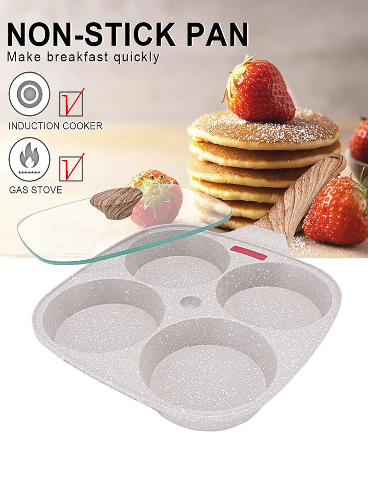 Four Holes Egg Pancake FYI Pan Frying Nonstick Pans and Pot Skillet 4 Eggs Stove Omelet Ham Maker for Kitchen Tool with Lid