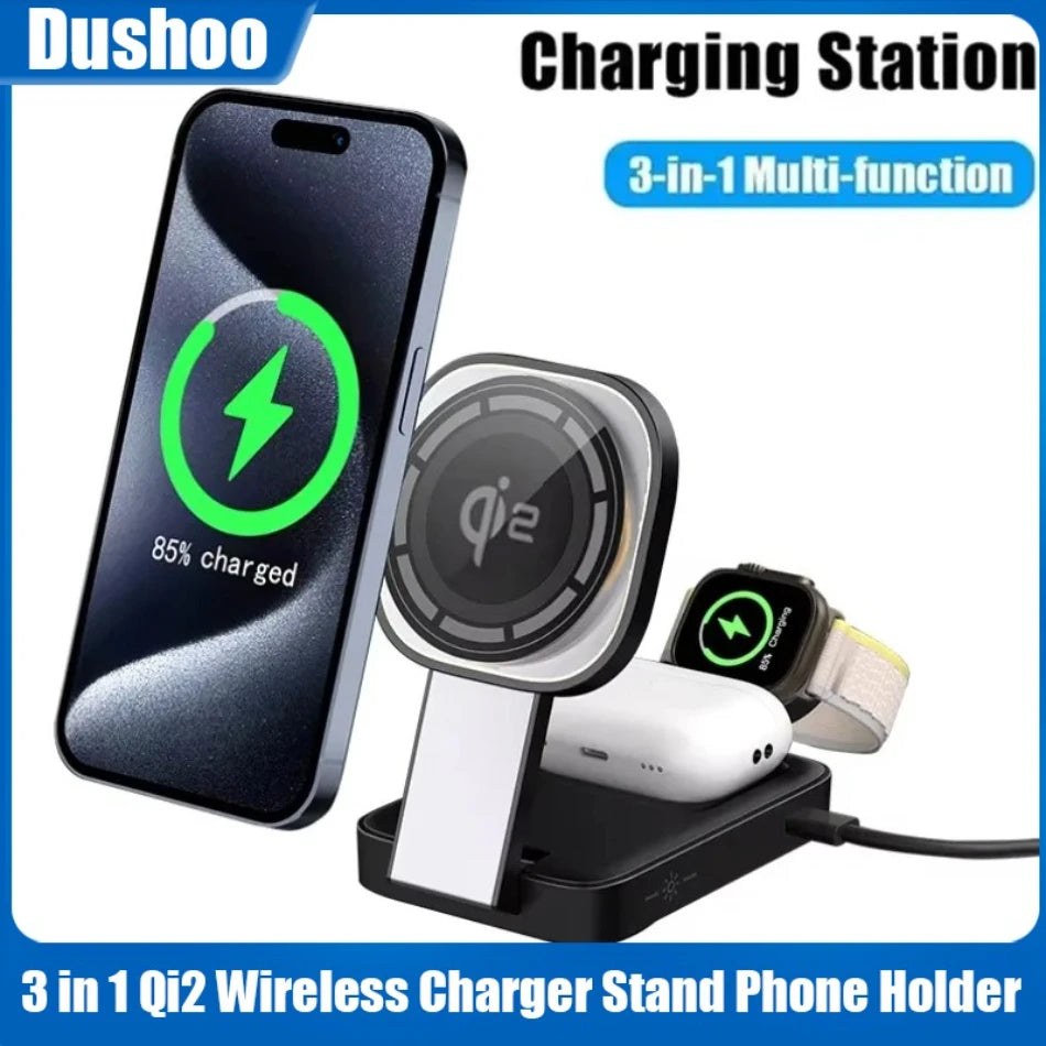 3 In 1 Magnetic Wireless Charger QI2 Foldable Charging Station For Magsafe iPhone 16 15 14 13 12 iWatch 9 8 7 AirPods 3 2 Pro*