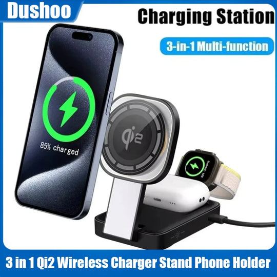 3 In 1 Magnetic Wireless Charger QI2 Foldable Charging Station For Magsafe iPhone 16 15 14 13 12 iWatch 9 8 7 AirPods 3 2 Pro*