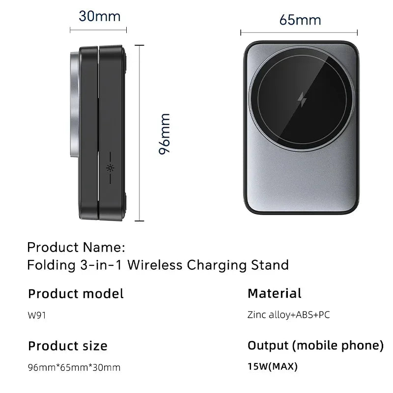 Foldable 3 In 1 Magnetic Wireless Charger Stand For Magsafe iPhone 16 15 14 13 12 iWatch 6 7 8 Airpods Pro Fast Charging Station