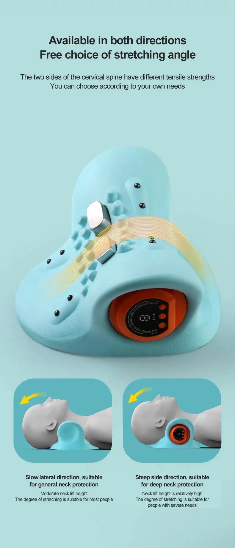 A multifunctional neck massager designed to heat and stretch the neck, back, and shoulders, providing deep relief for neck disco