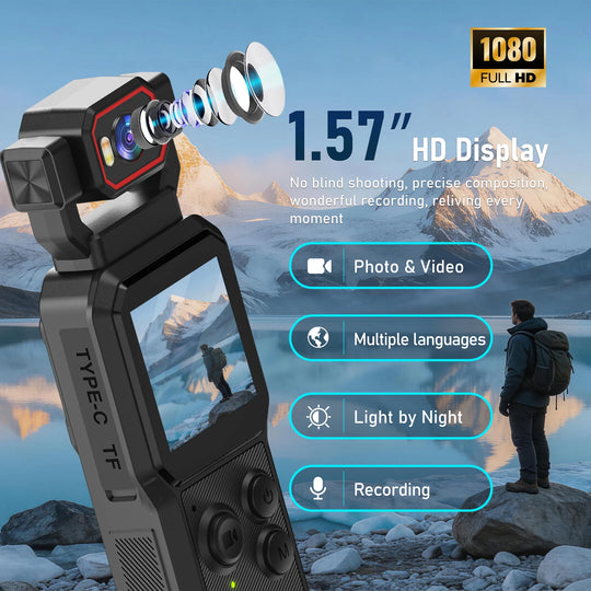 1080P Mini Portable Camera Rotatable Lens Handheld Vlog Recorder Compact Travel Video Camera 180° Adjustable Angle