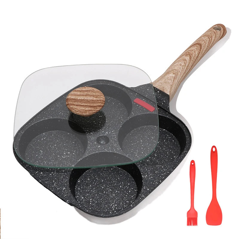 Four Holes Egg Pancake FYI Pan Frying Nonstick Pans and Pot Skillet 4 Eggs Stove Omelet Ham Maker for Kitchen Tool with Lid