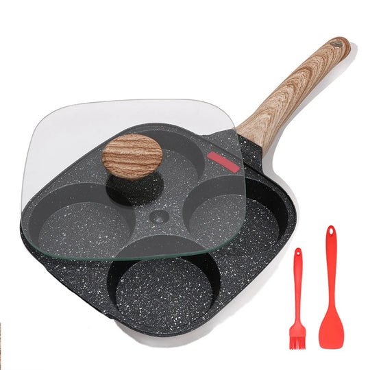Four Holes Egg Pancake FYI Pan Frying Nonstick Pans and Pot Skillet 4 Eggs Stove Omelet Ham Maker for Kitchen Tool with Lid