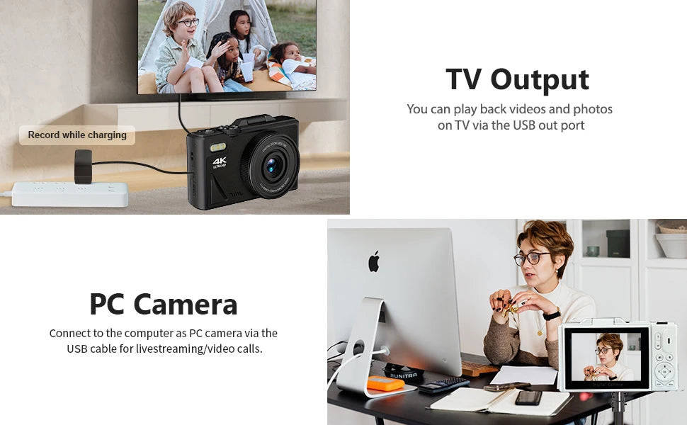 4K YouTube Vlog Video Camera with 3’’ Flip Screen & Anti-Shake Selfie Camcorder