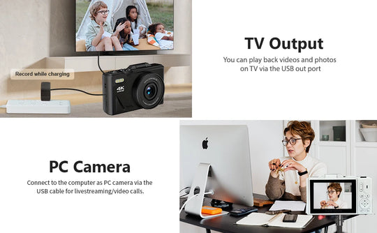 4K YouTube Vlog Video Camera with 3’’ Flip Screen & Anti-Shake Selfie Camcorder