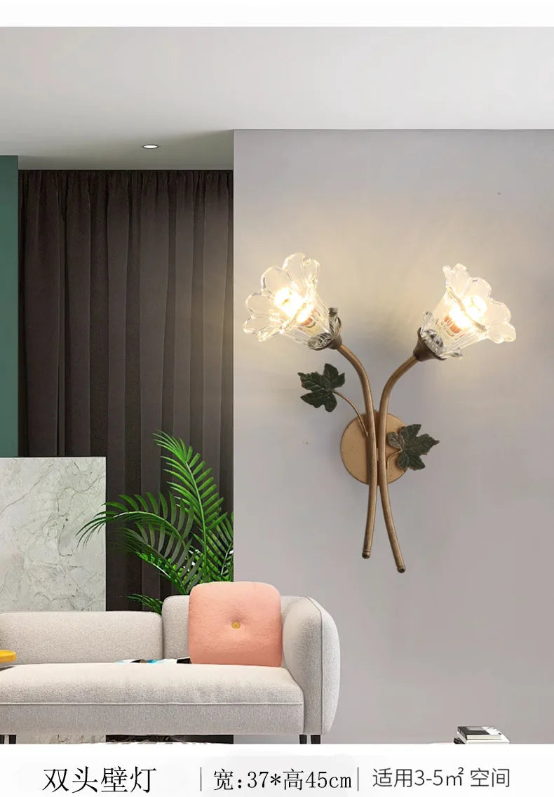 American Wall Lamp - Modern Minimalist & French Rustic Floral Design for Living Room/Bedroom Headboard