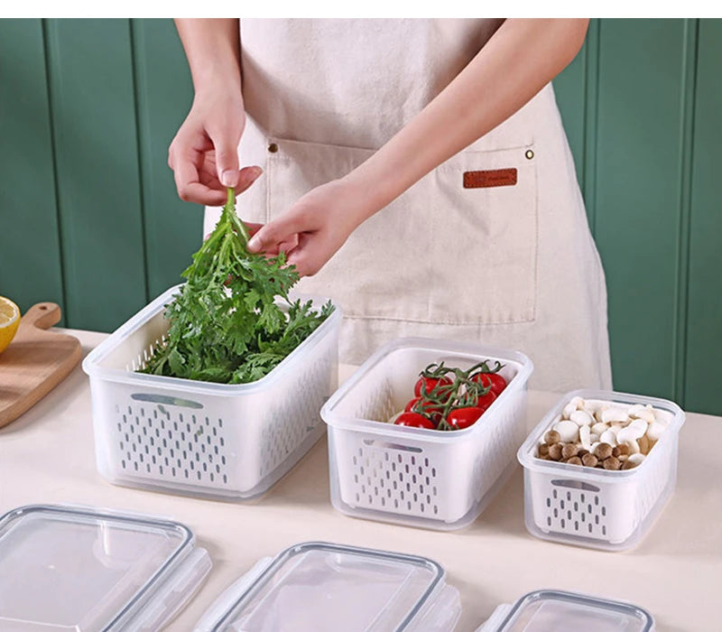 Multipurpose Refrigerator Storage Container with Drain Basket