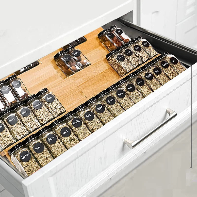 Bamboo Spice Rack Tray with Jars