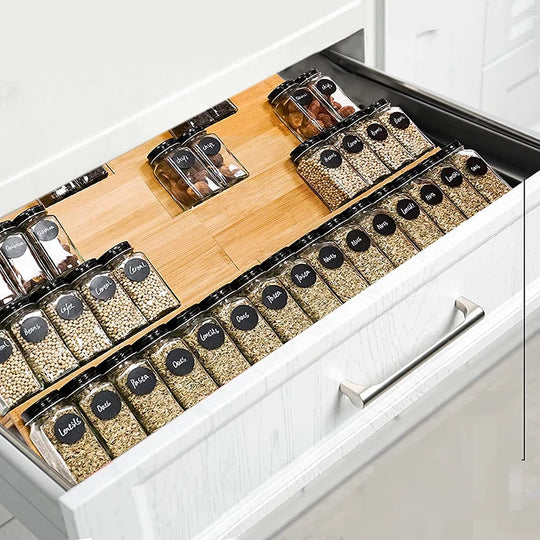 Bamboo Spice Rack Tray with Jars