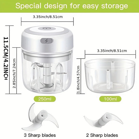 100ml/250ml Electric Mini Garlic Press Chopper - Rechargeable USB Masher with Powerful Lithium Battery, Easy Meat Grinder