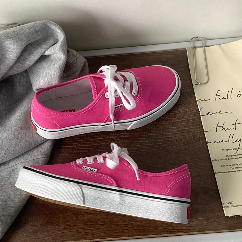 Casual Flats Canvas Sneakers Women Outdoor Solid Color Shallow Sports Shoes Tennis Female Streetwear Lace Up Vulcanize Shoes