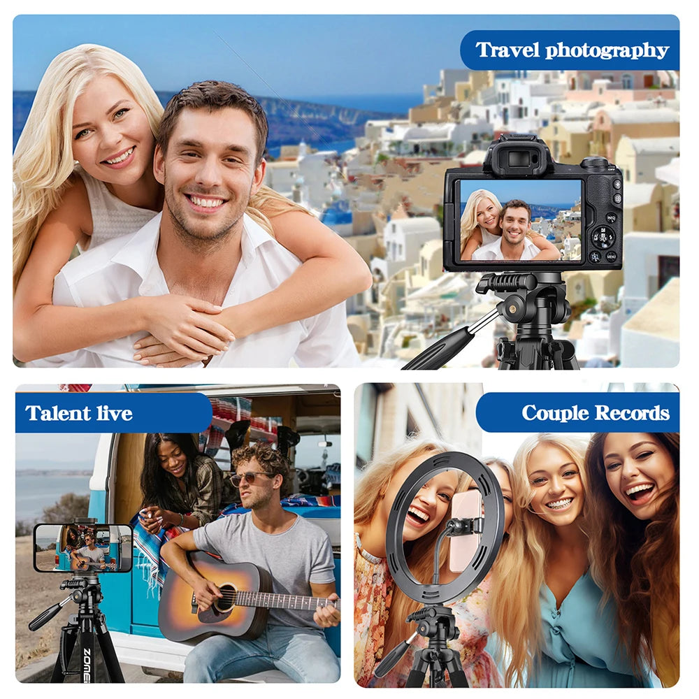 DSLR & Video Camera Stand with Phone Holder for Phones and Cameras