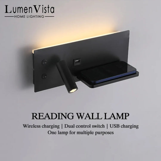 LED Wall Lamp Modern Multifunctional with Wireless Charging USB Interface Bedroom Night Light Indoor Decoration Lighting