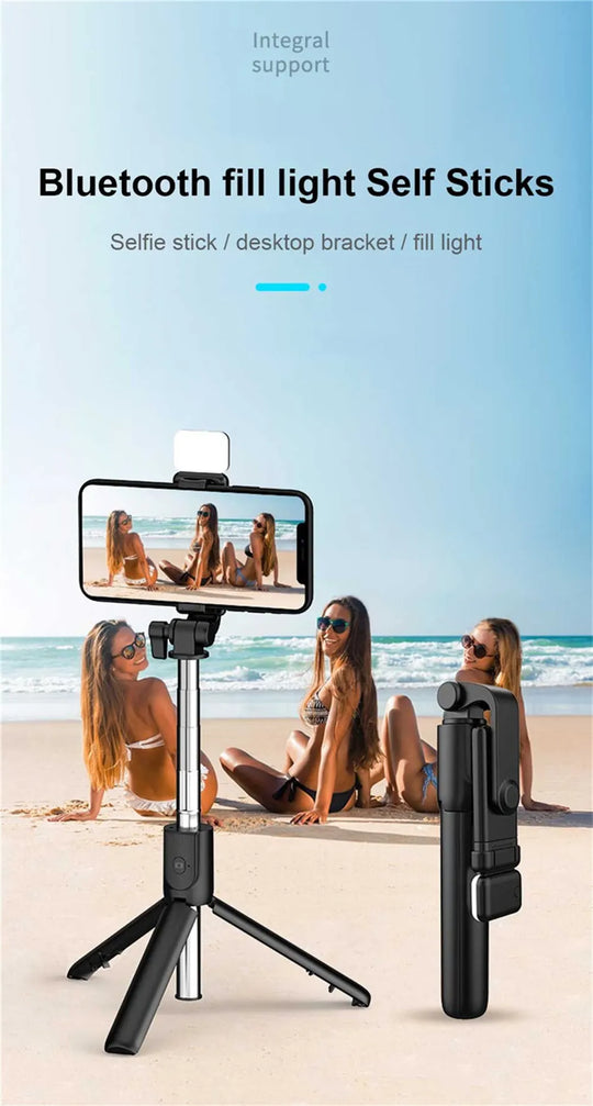 3 In 1 Selfie Stick Bluetooth Remote Tripod with Fill Light Foldable Bracket for Cell Smartphones for Tiktok Video Live Holder