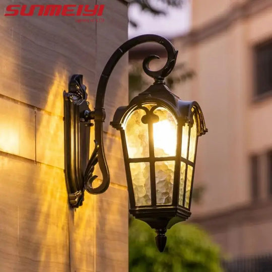 American Retro Outdoor Waterproof Wall Lamp Black Balcony Corridor Aisle Courtyard Exterior Wall Villa Gate Garden LED Lamp