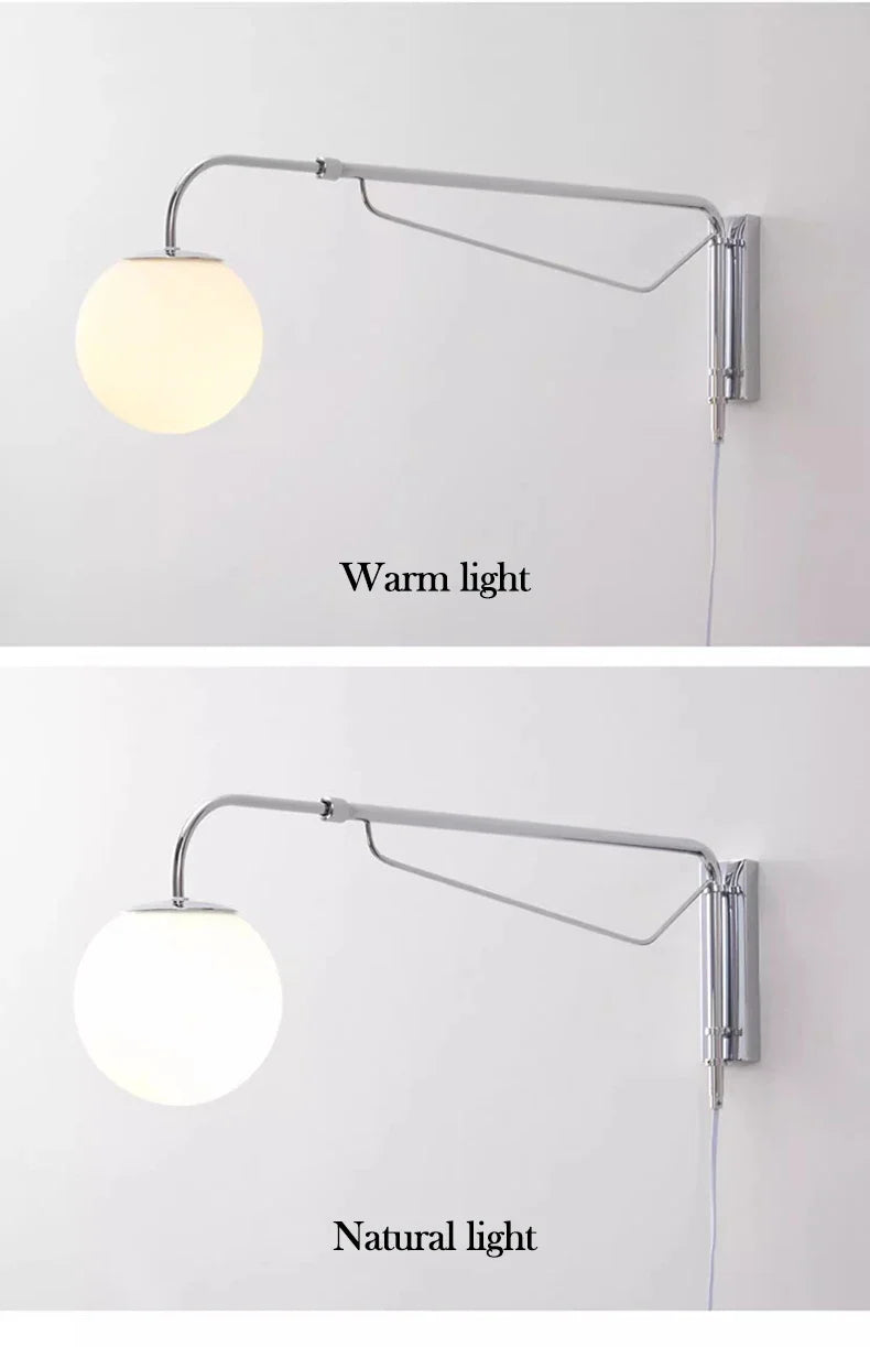 LED Wall Light  Chrome Long Pole Rocker Arm Wall Lamps Rotatable Arm Lamp Minimalist Bedroom Living Room