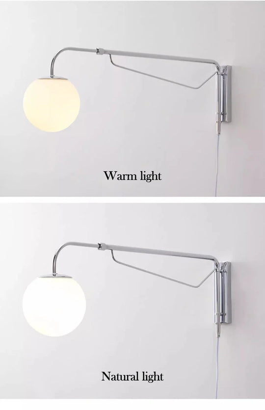 LED Wall Light  Chrome Long Pole Rocker Arm Wall Lamps Rotatable Arm Lamp Minimalist Bedroom Living Room