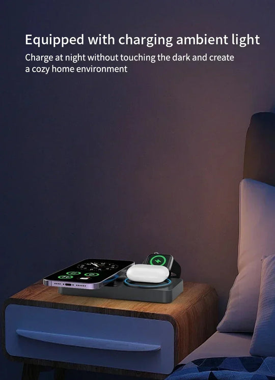 3 in 1 Magnetic Wireless Charger Foldable Phone Stand Fast Charging Station For iPhone 16 15 14 Pro Max iWatch 10 9 Airpods Pro2