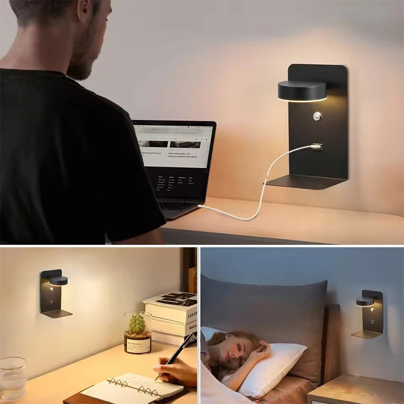 Led Wall Lamp Modern Simplicity Interior Wall Light Bedroom Night Lamp Bedside Lamp LED Light with Usb Mobile Phone Charging