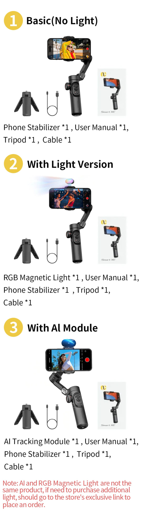 AOCHUAN 3-Axis Handheld Gimbal Stabilizer for Smartphones