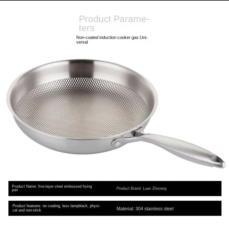 Frying Pan 304 Stainless Steel Skillet 28/30cm Non-stick Pan NO-coating Eggs Steak Frying Pot Use Gas and Induction Stove Woks