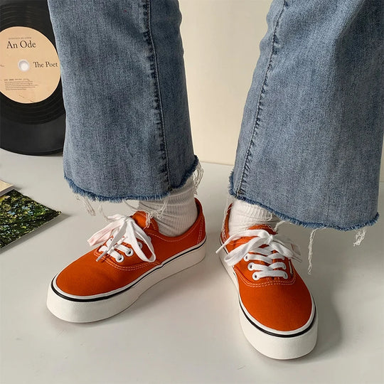 Casual Flats Canvas Sneakers Women Outdoor Solid Color Shallow Sports Shoes Tennis Female Streetwear Lace Up Vulcanize Shoes