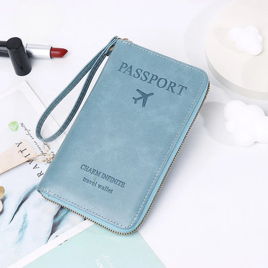Unisex Men Women Zipper Travel Multi-Function Passport Holder Cover Case Wallet PU Leather Ticket Protective Travel Accessories
