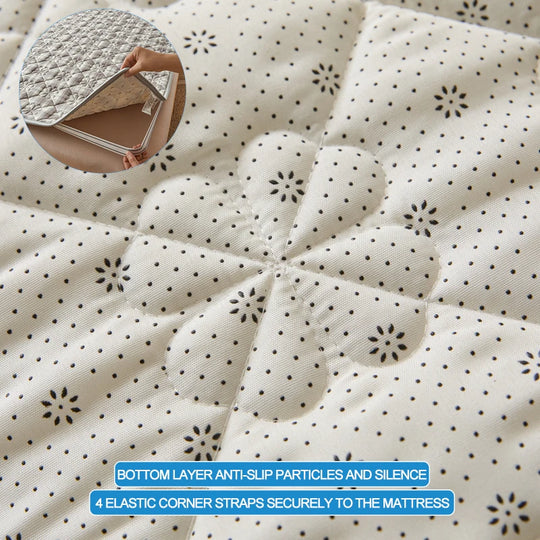Super Comfort Mattress Cover- 100% Cotton Top Layer，Antibacterial & Anti-mites Mattress Protector with 4 Elastic Corner Straps