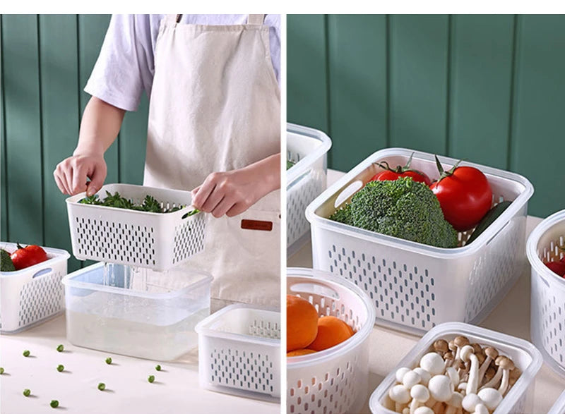 Multipurpose Refrigerator Storage Container with Drain Basket