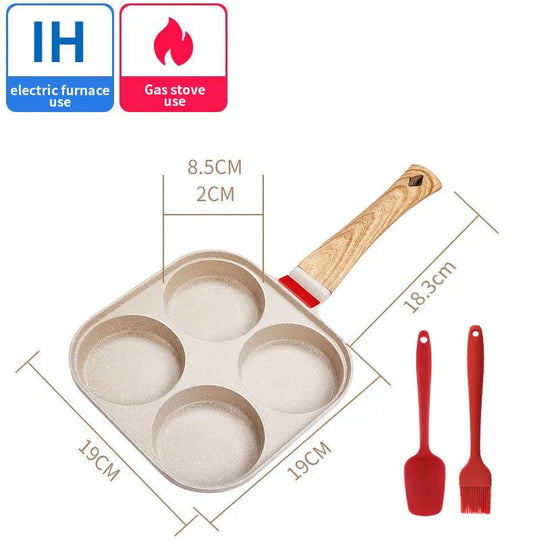 Four Holes Egg Pancake FYI Pan Frying Nonstick Pans and Pot Skillet 4 Eggs Stove Omelet Ham Maker for Kitchen Tool with Lid