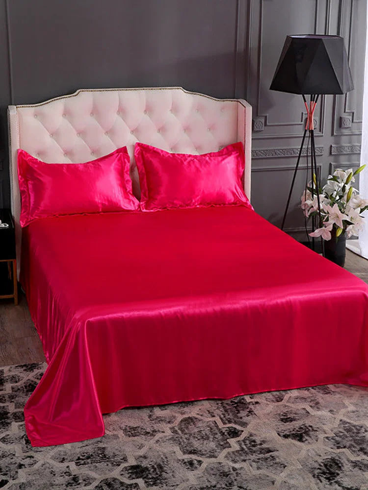 High End Rayon Queen Size Bed Sheet Set Luxury Solid Satin Silky Bedsheet Set High Quality Single Double Sheets No Pillowcase