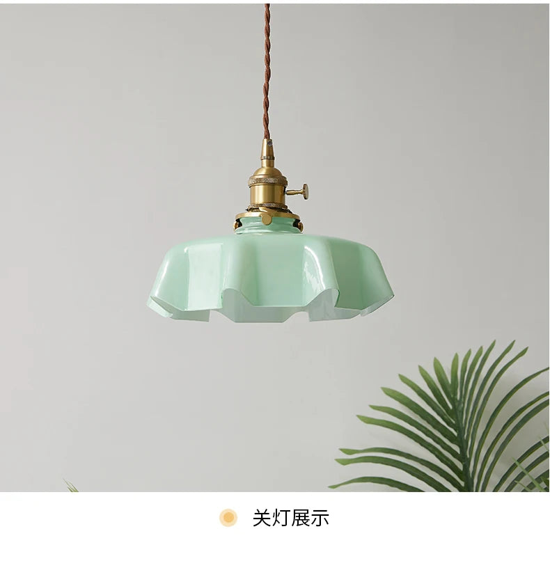 Modern Glass Flower Long-linePendant Lamp With Switch Aluminum all-Copper Lamp Head Bedroom Bedside And Dining Room Lighting