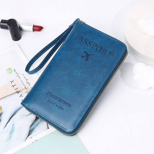 Unisex Men Women Zipper Travel Multi-Function Passport Holder Cover Case Wallet PU Leather Ticket Protective Travel Accessories