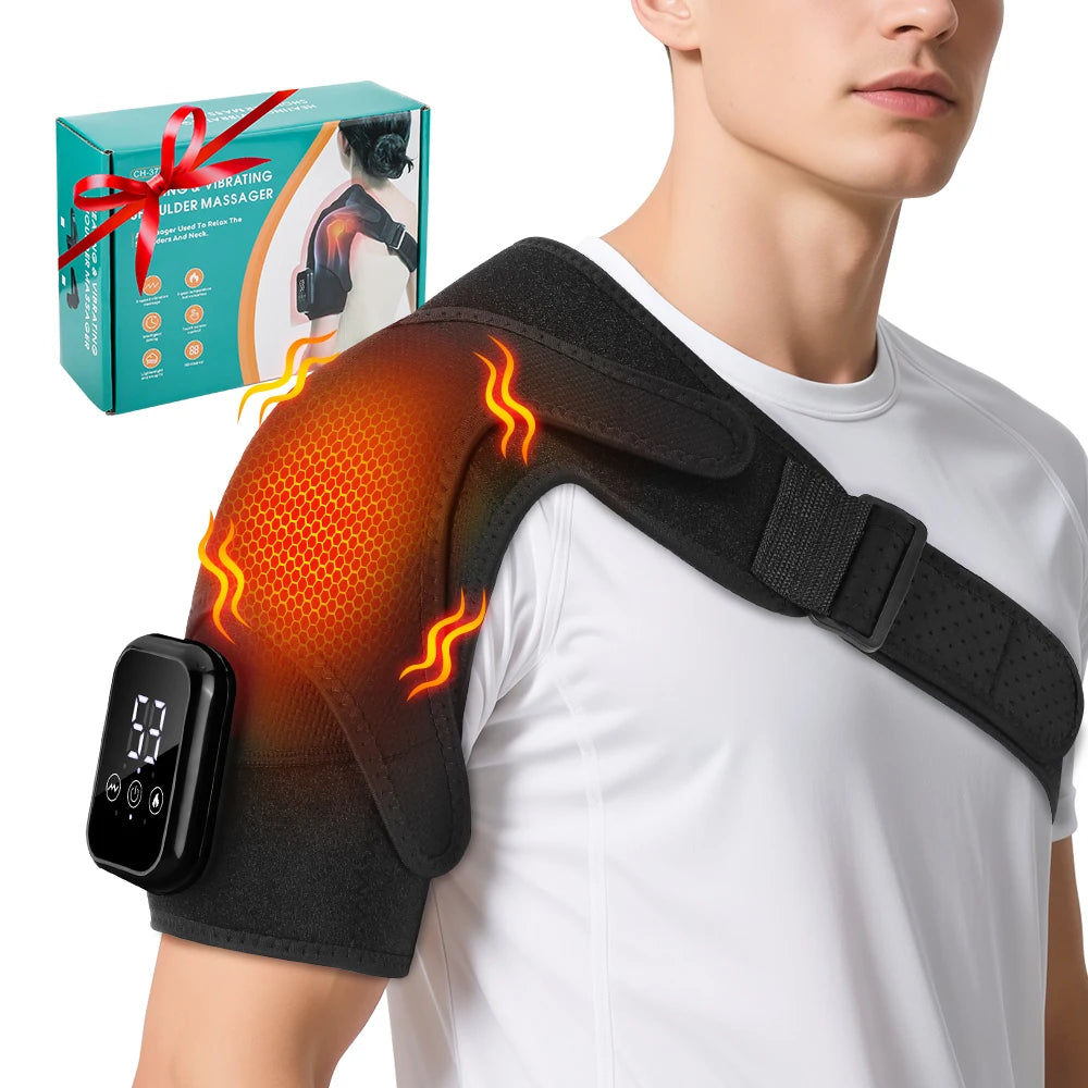 Electric Heating Shoulder Knee Massager with 3 Levels Vibration Muscle Relax Belt for Arm Enlarge Size for Shoulder