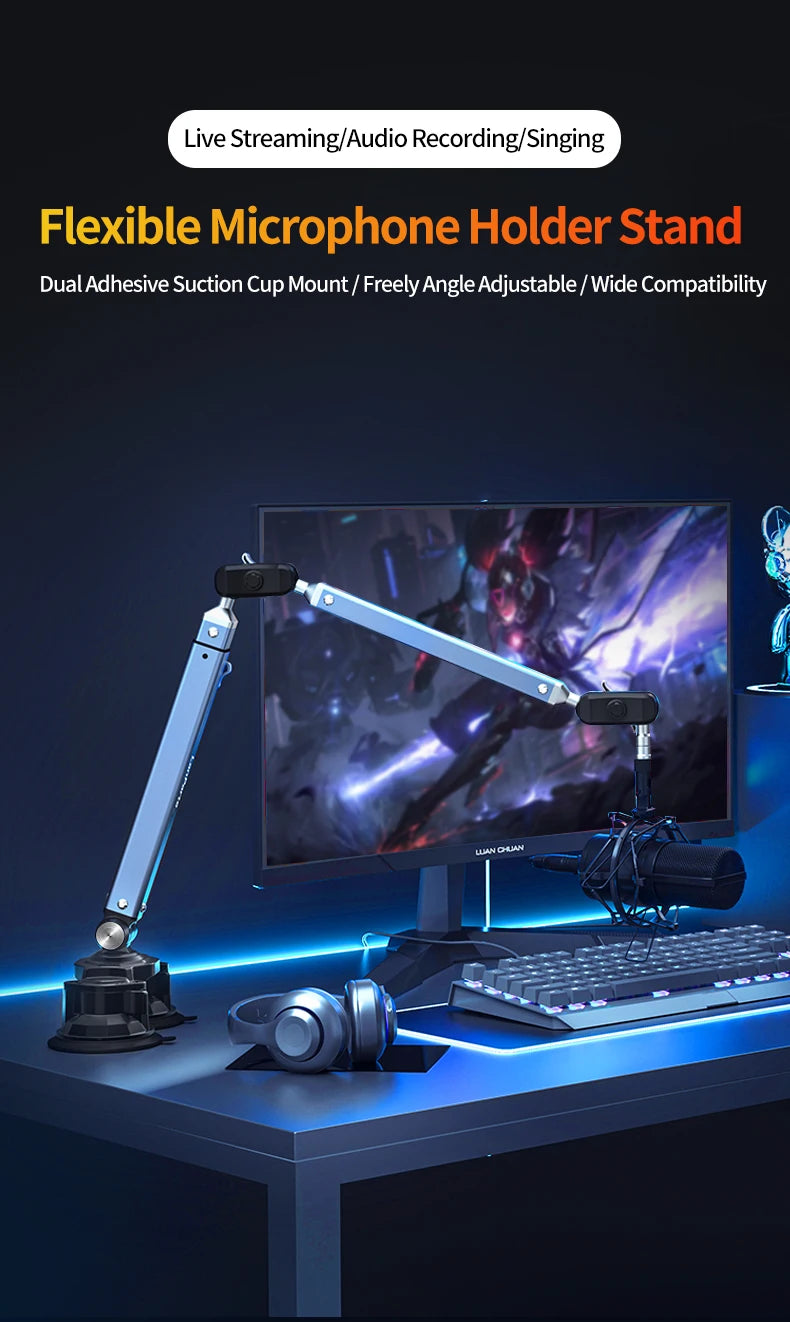 Mic Boom Arm Microphone Stand for Blue Yeti FIFINE AM8 K669B HyperX QuadCast SoloCast AT2020 Shure SM7B MV7 and Other Microphone